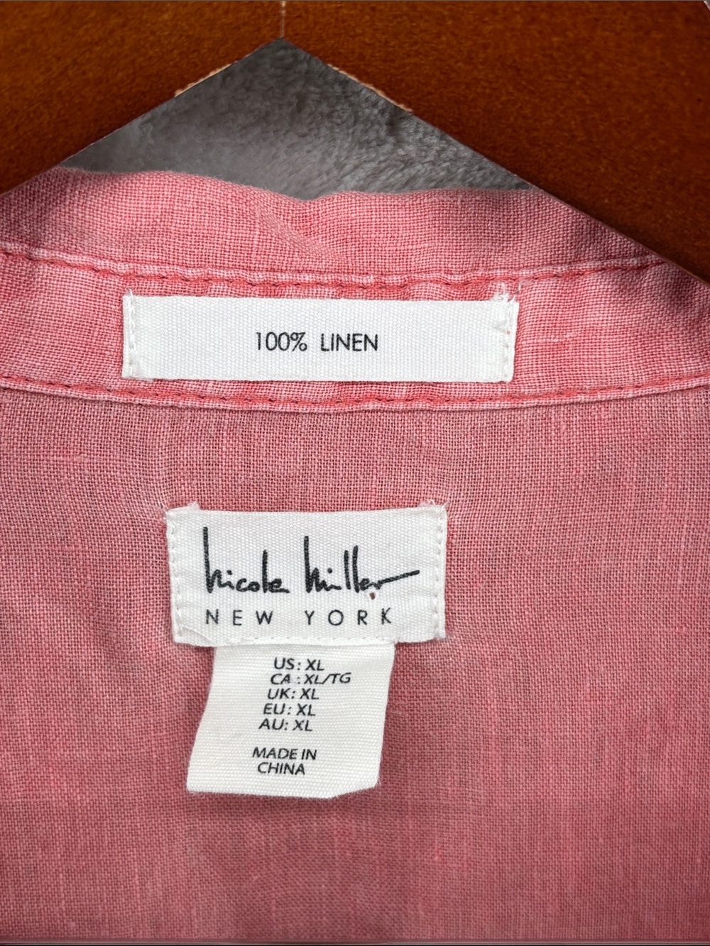 Nicole Miller Coral-Pink Split V-Neck Linen Tunic Top Size XL - Picture 2 of 6